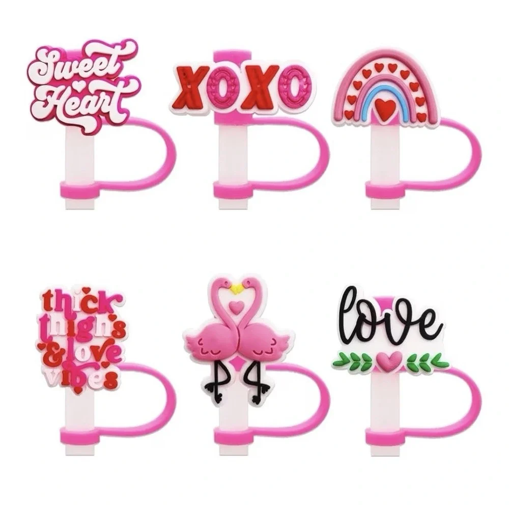 Love Heart Straw Toppers, 7 PCS,  Valentine's Day [O]